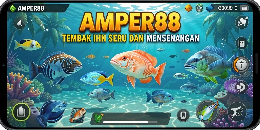 Tampilan gameplay seru AMPER88 dengan aksi tembak ikan.