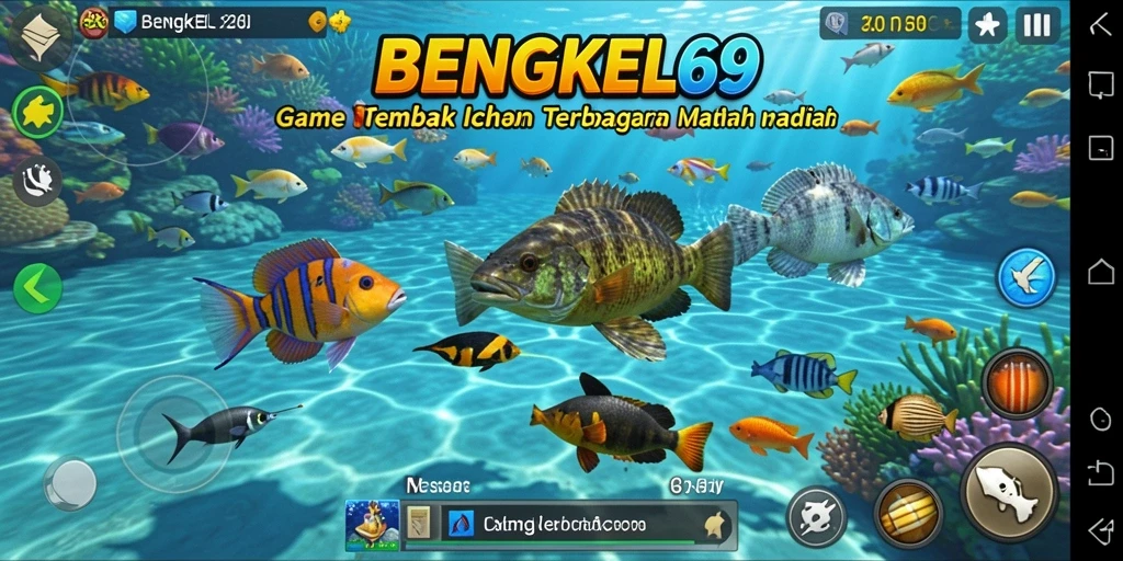 Screenshot utama BENGKEL69 menampilkan aksi seru dalam permainan Tembak Ikan.