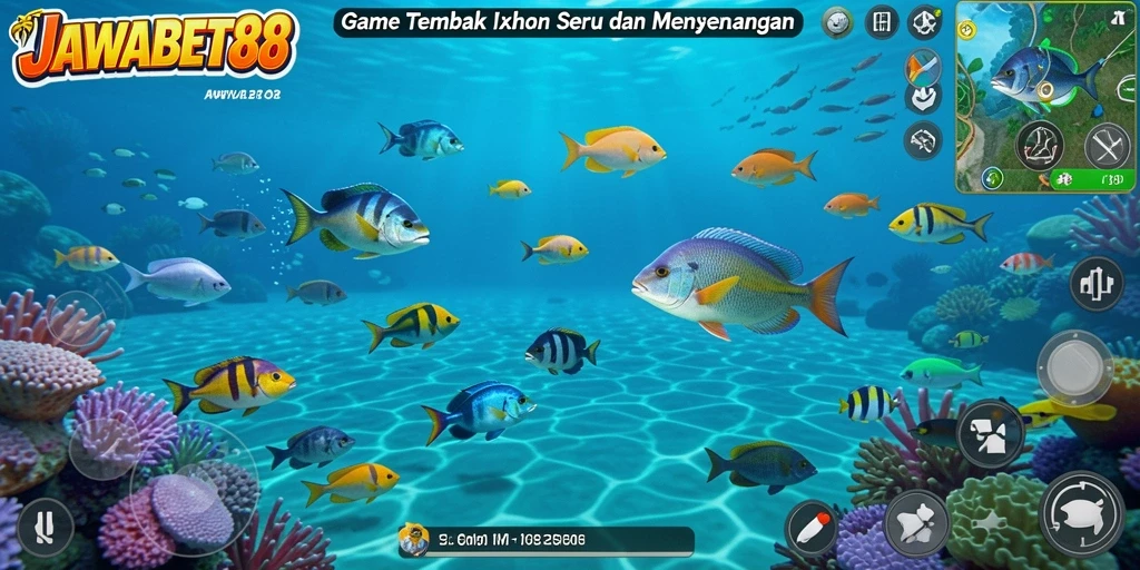 Screenshot gameplay JAWABET88 yang menampilkan aksi menembak ikan.