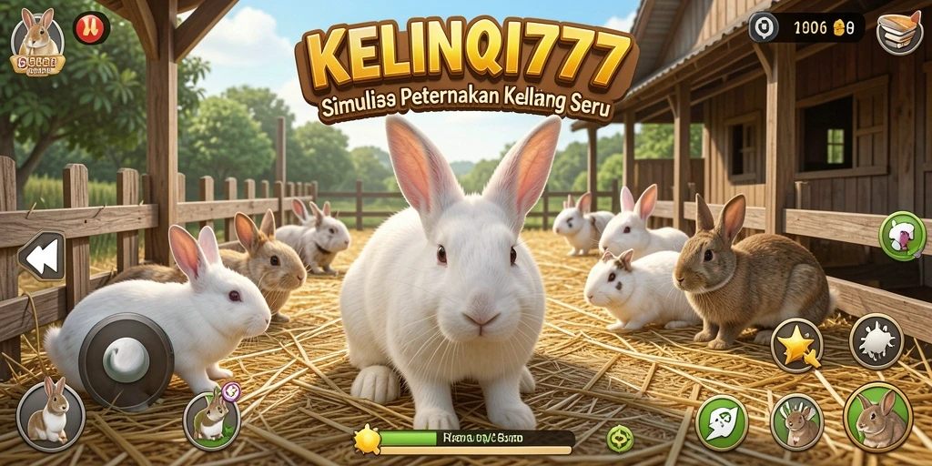 Screenshot gameplay KELINCI777 menampilkan aktivitas merawat kelinci di peternakan.