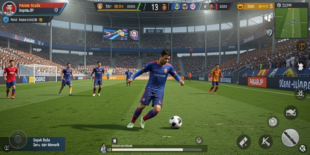 Screenshot utama PAKARJP menampilkan aksi permainan sepak bola yang seru.